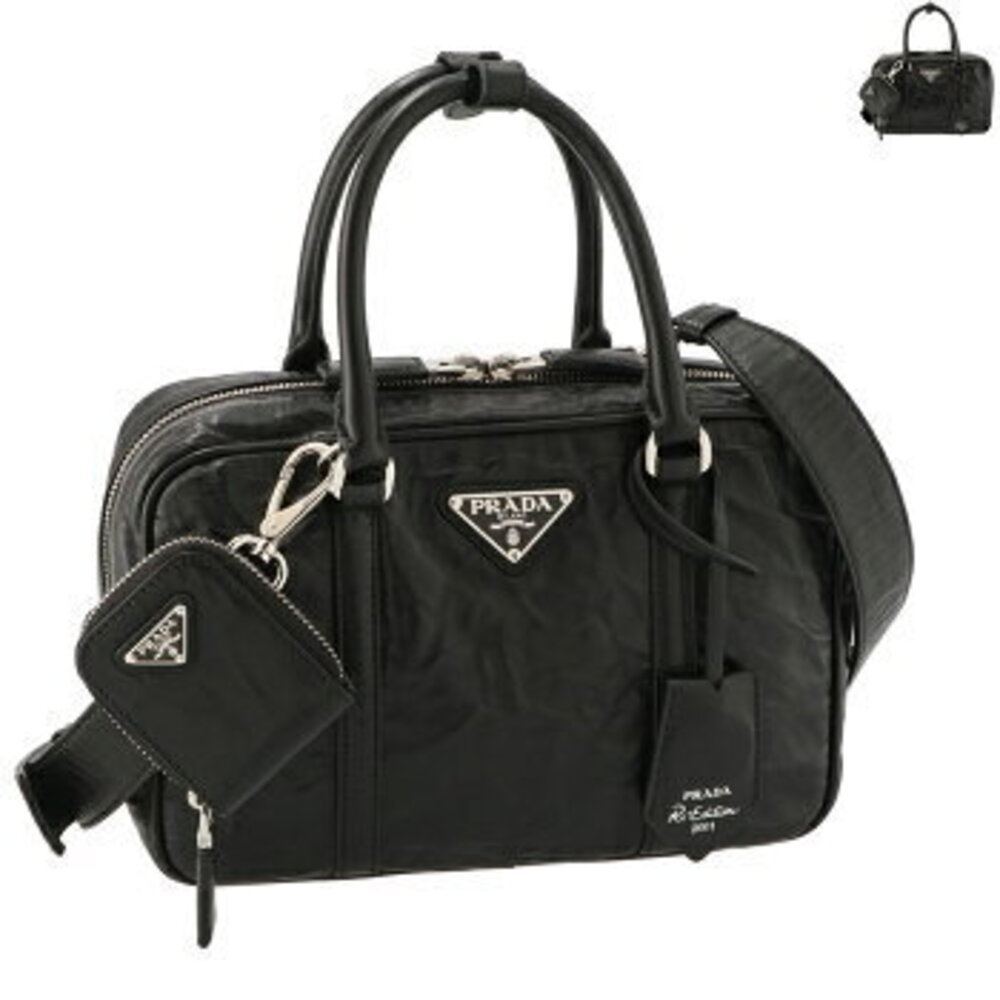 Prada Tote Bag Leather Handbag Triangle Logo Clutch Shoulder UVL